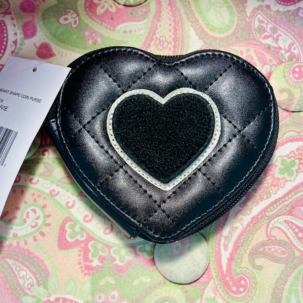 Luv Betsey by Betsey Johnson Heart-Shaped Black Quilted Coin Purse - Picture 4 of 6